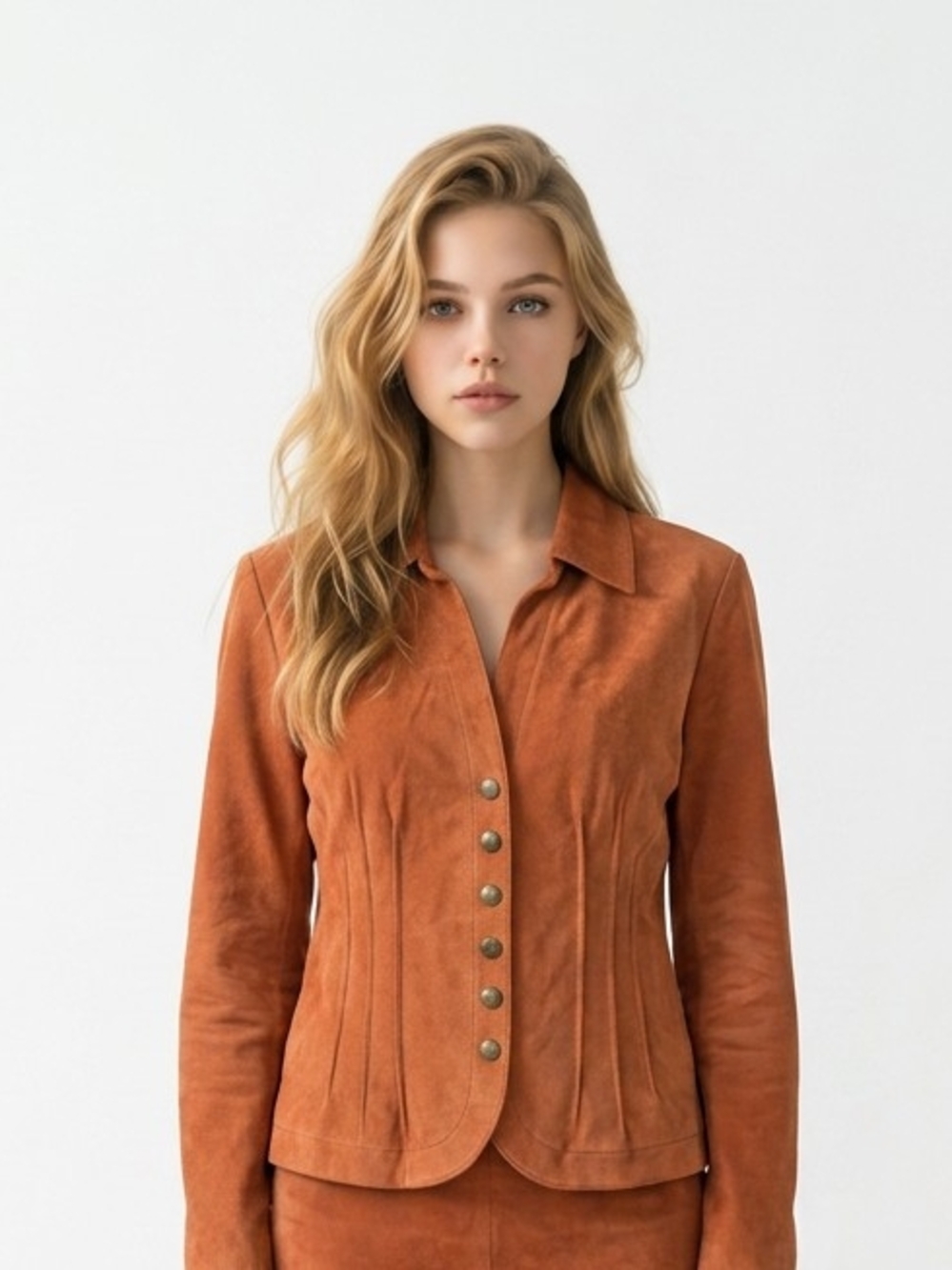 Vintage Women's 100 Percent Suede Leather Rust Cognac Button Front Jacket XLG - Picture 5 of 16
